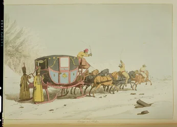 Carrosse sur traîneaux, gravé par l